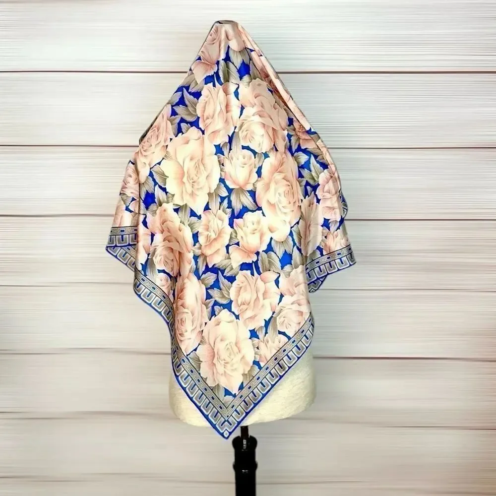 Elaine Gold for Collection XIIX Silk Square Scarf Floral Roses Pink Blue Japan